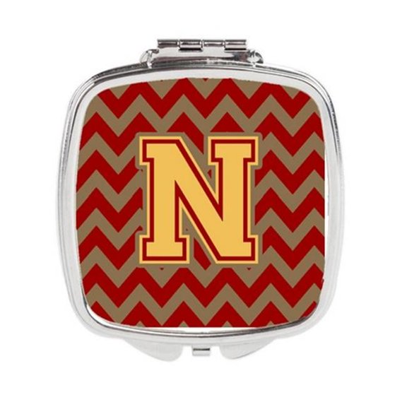 Letter N Chevron Garnet & Gold Compact Mirror - Garnet & Gold