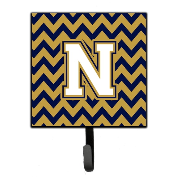 Letter N Chevron Navy Blue and Gold Leash or Key Holder