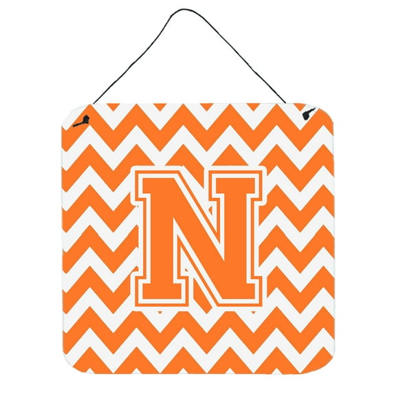Letter N Chevron Orange and White Wall or Door Hanging Prints