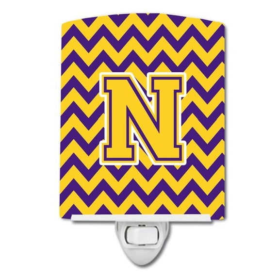 Letter N Chevron Purple & Gold Ceramic Night Light