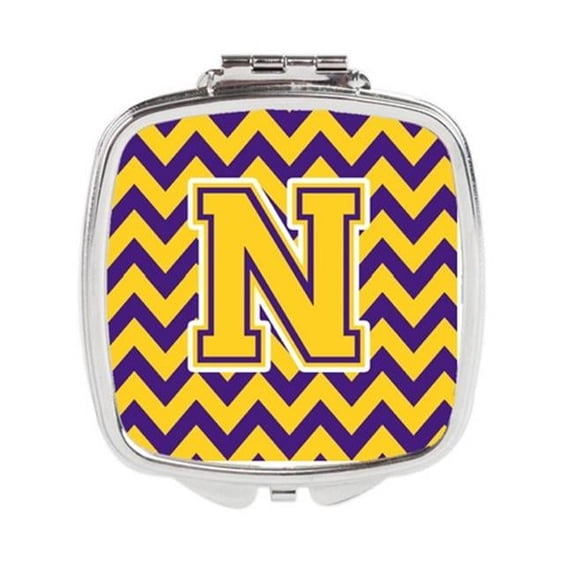 Letter N Chevron Purple & Gold Compact Mirror - Purple & Gold - 3in. H x 0.3in. W x 2.75in. L