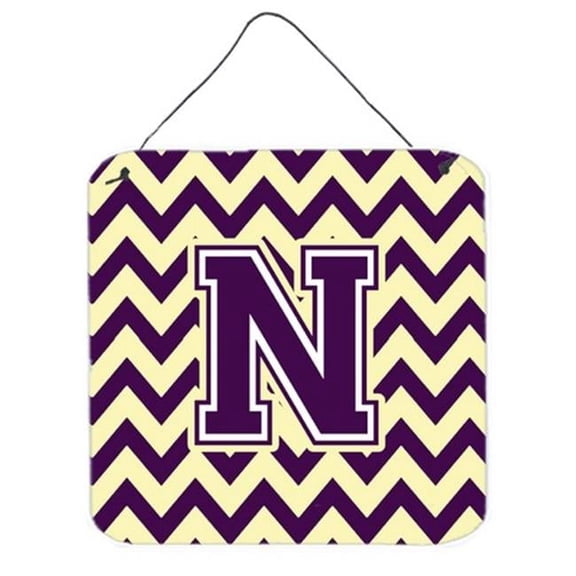 Letter N Chevron Purple & Gold Wall or Door Hanging Prints, 6 x 0.02 x 6 in.