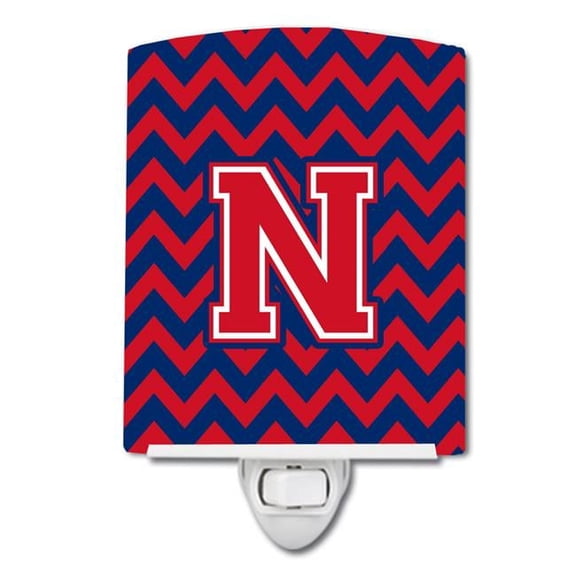 Letter N Chevron Yale Blue & Crimson Ceramic Night Light