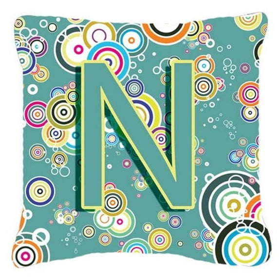 Letter N Circle Circle Teal Initial Alphabet Canvas Fabric Decorative Pillow