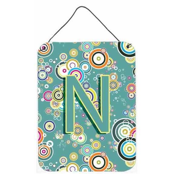 Letter N Circle Circle Teal Initial Alphabet Wall and Door Hanging Prints