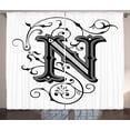 thumbnail image 1 of Ambesonne Letter N Curtains 2 Panel Set, Dark Color Palette N, 108" x 90", Black Grey White, 1 of 3