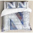 thumbnail image 1 of Letter N Duvet Cover Set King Size, Uppercase Deteriorated Symbol Alphabet Typography Vintage Retro Background, Decorative 3 Piece Bedding Set with 2 Pillow Shams, Violet Blue White, by Ambesonne, 1 of 3