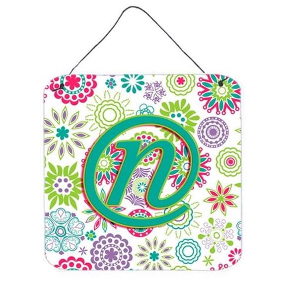 Letter N Flowers Pink Teal Green Initial Wall and Door Hanging Prints