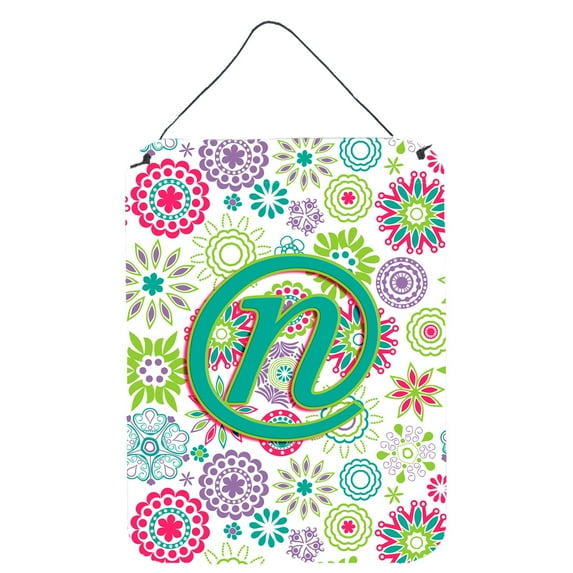 Letter N Flowers Pink Teal Green Initial Wall or Door Hanging Prints