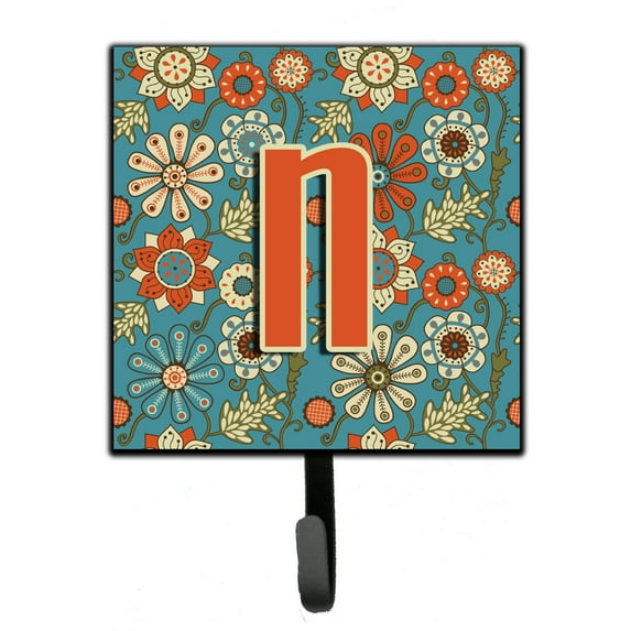 Letter N Flowers Retro Blue Leash or Key Holder