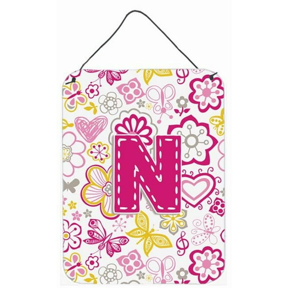 Letter N Flowers and Butterflies Pink Wall or Door Hanging Prints