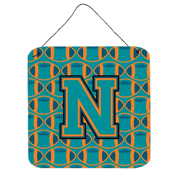 Letter N Football Aqua Orange and Marine Blue Wall or Door Hanging Prints