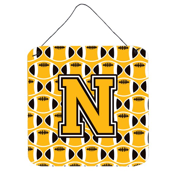 Letter N Football Black Old Gold and White Wall or Door Hanging Prints