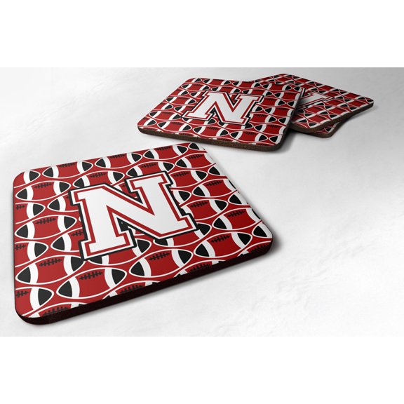 Letter N Football Cardinal and White Foam Coaster Set of 4