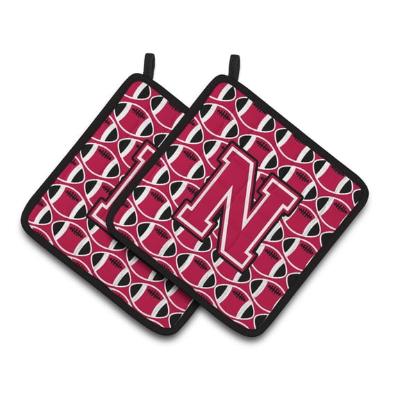 Letter N Football Crimson and White Pair of Pot Holders