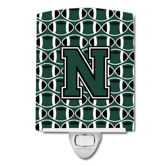 Letter N Football Green & White Ceramic Night Light