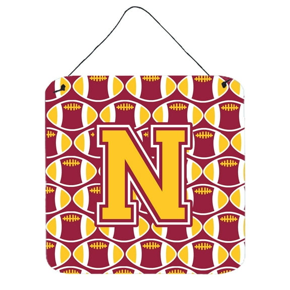 Letter N Football Maroon and Gold Wall or Door Hanging Prints