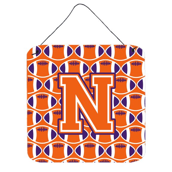 Letter N Football Orange White and Regalia Wall or Door Hanging Prints