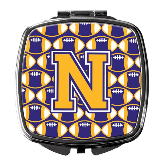 Letter N Football Purple and Gold Compact Mirror CJ1064-NSCM