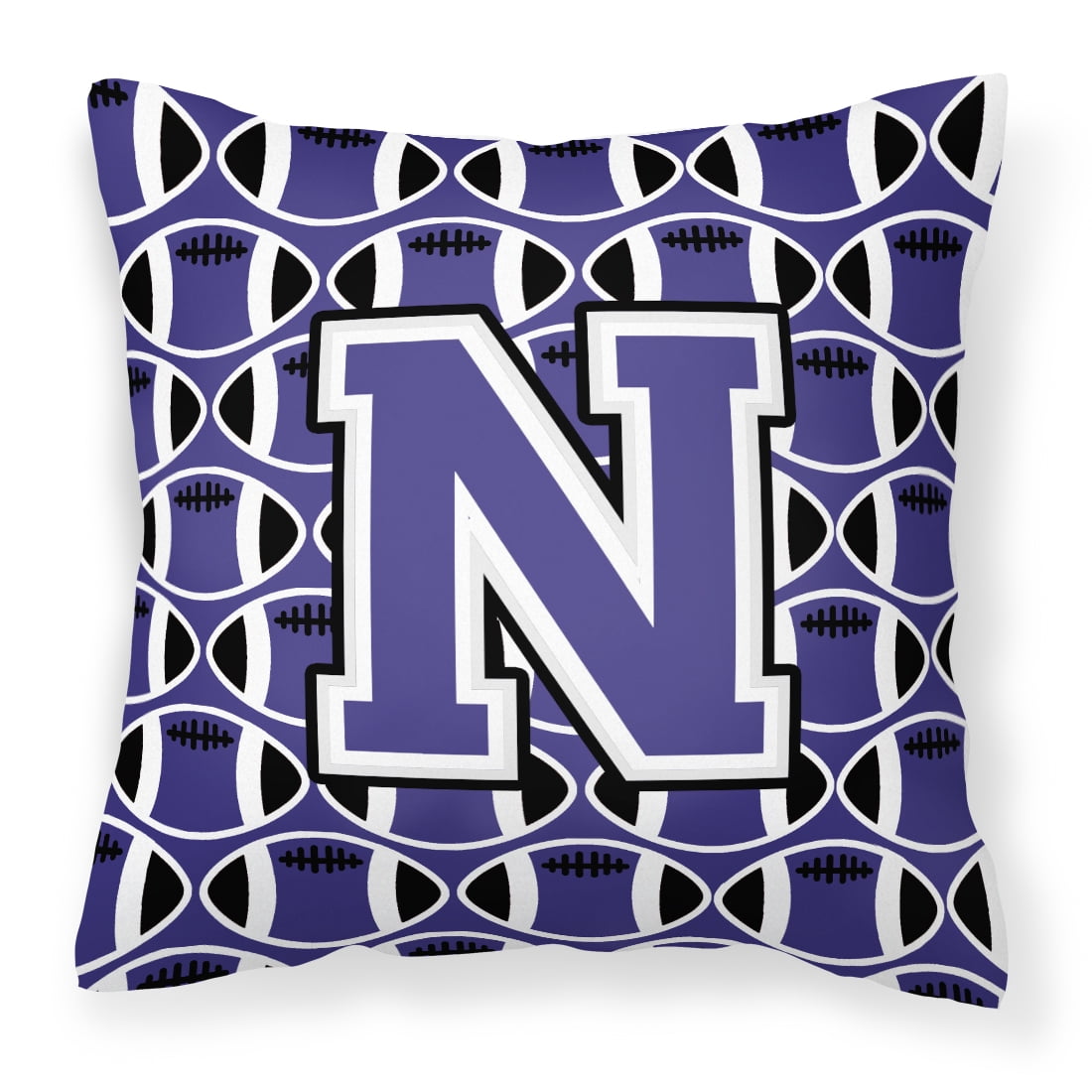 Letter N Football Purple and White Fabric Decorative Pillow