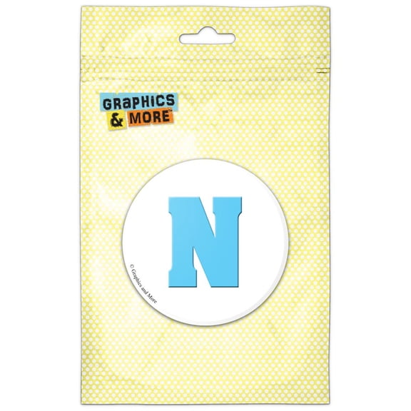 Letter N Initial Baby Boy Block Font Blue Shower Refrigerator Button Magnet