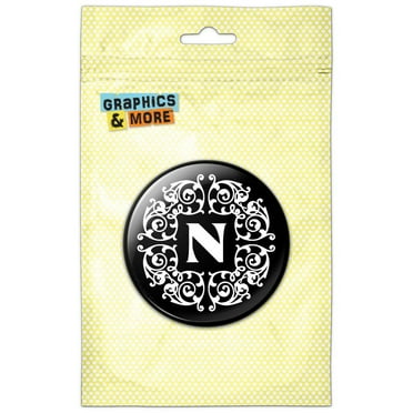 Letter N Initial Black White Scrolls Refrigerator Button Magnet