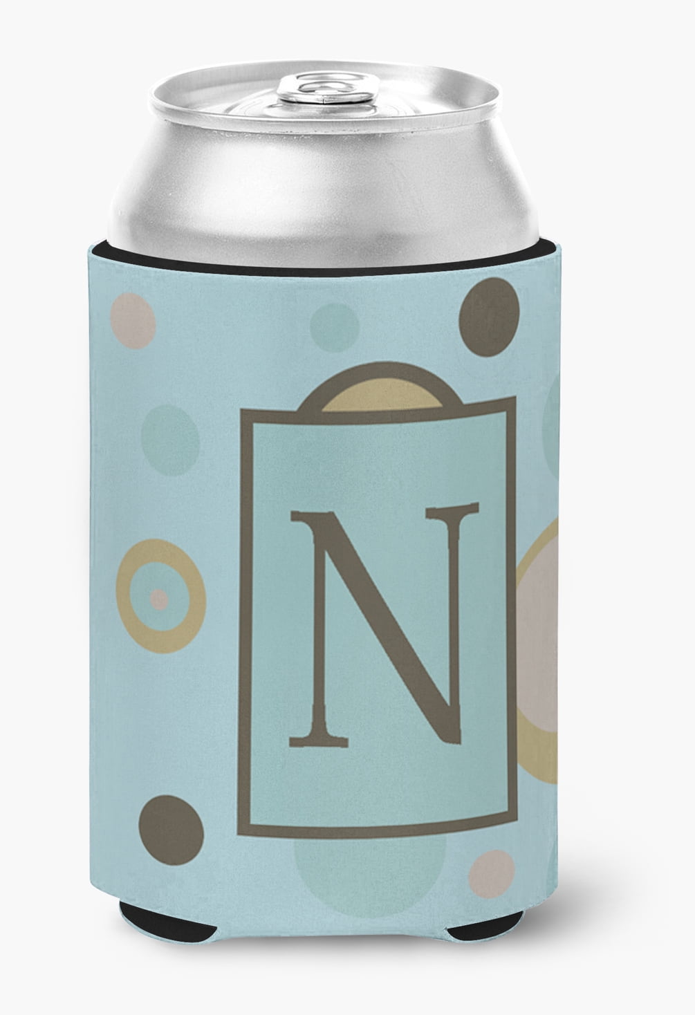 Letter N Initial Monogram - Blue Dots Can or Bottle Hugger