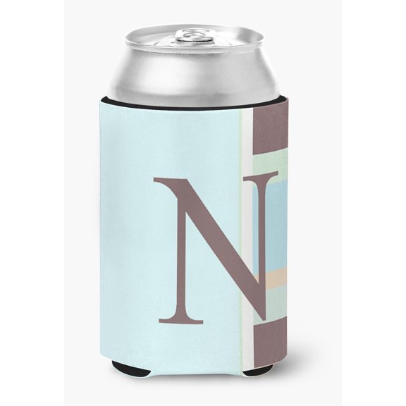 Letter N Initial Monogram - Blue Stripes Can or Bottle Hugger