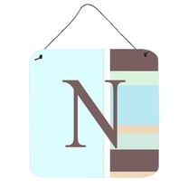 Letter N Initial Monogram - Blue Stripes Wall or Door Hanging Prints