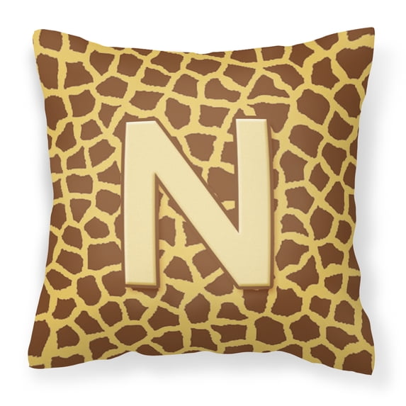 Letter N Initial Monogram - Giraffe Fabric Decorative Pillow