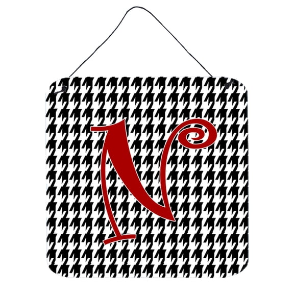 Letter N Initial Monogram - Houndstooth Black Wall or Door Hanging Prints