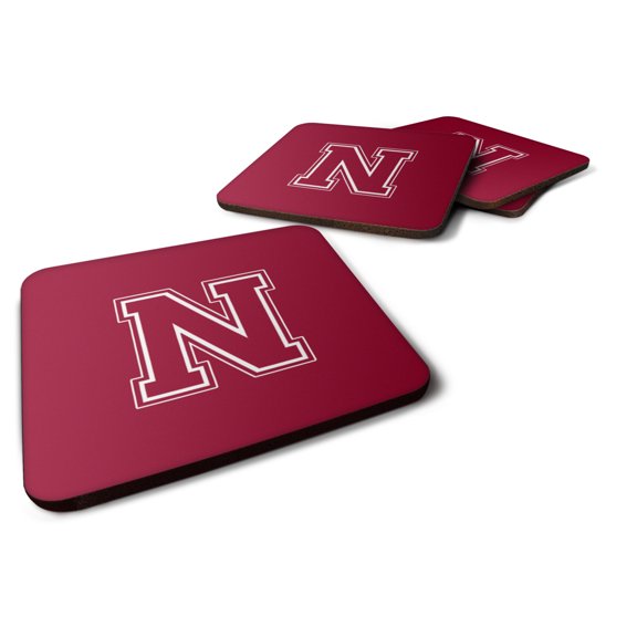 Letter N Initial Monogram - Maroon and White Foam Coaster Set of 4