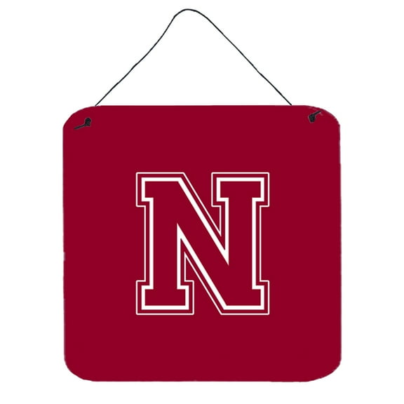 Letter N Initial Monogram - Maroon and White Wall or Door Hanging Prints