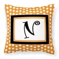 thumbnail image 1 of Letter N Initial Monogram - Orange Polkadots Fabric Decorative Pillow, 1 of 4