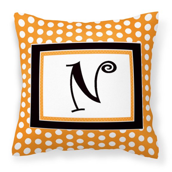 Letter N Initial Monogram - Orange Polkadots Fabric Decorative Pillow