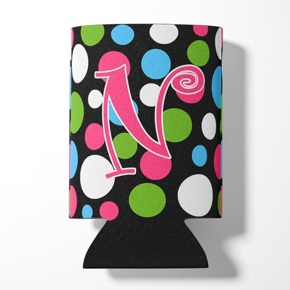 Letter N Initial Monogram - Polkadots and Pink Can or Bottle Hugger
