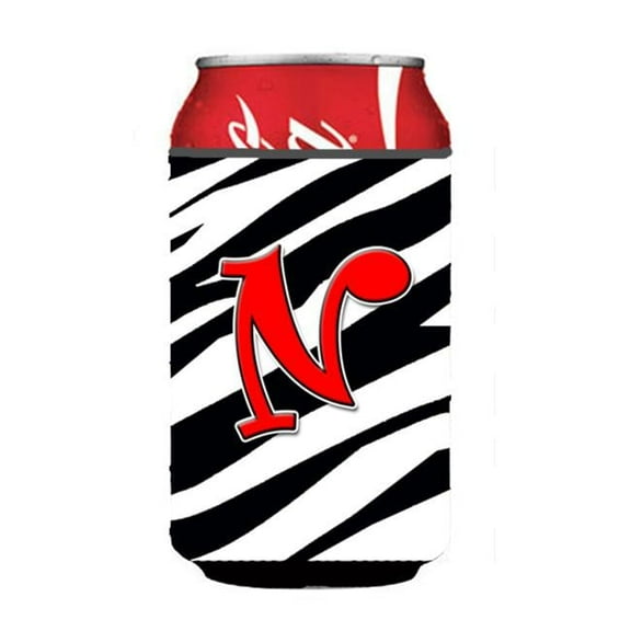Letter N Initial Monogram - Zebra Red Can Or Bottle  Hugger