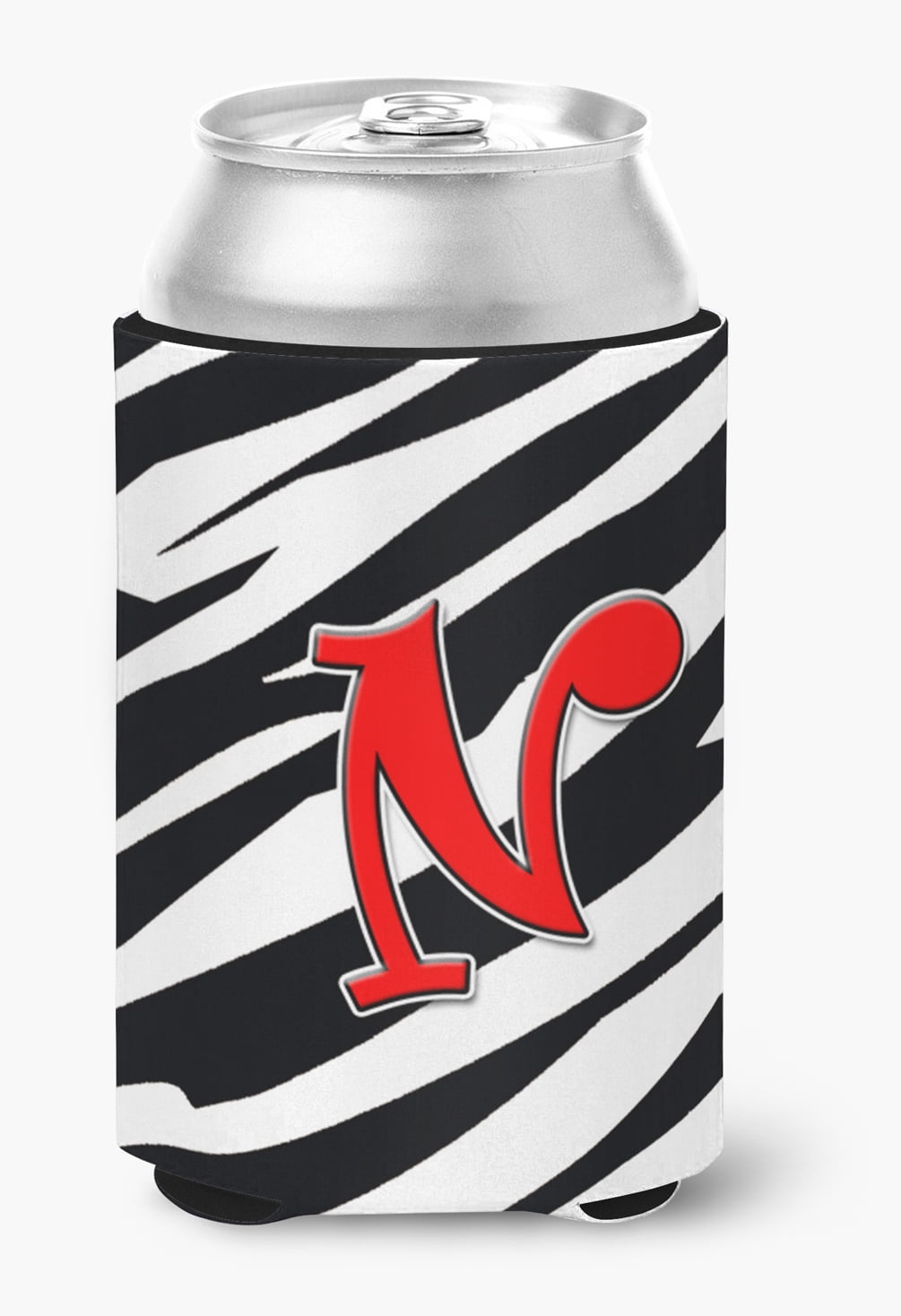 Letter N Initial Monogram - Zebra Red Can or Bottle Hugger