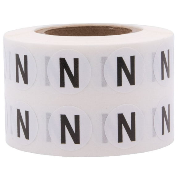 Letter N Inventory Labels .5 Inch Round Circle Dots 1,000 Adhesive Stickers