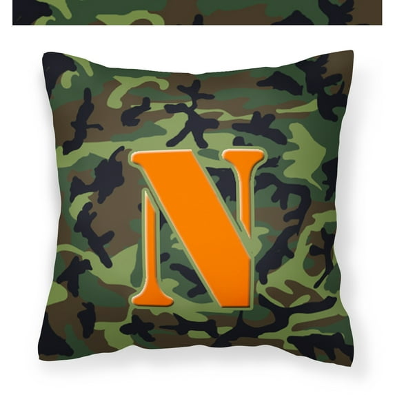 Letter N Monogram - Camo Green Fabric Decorative Pillow