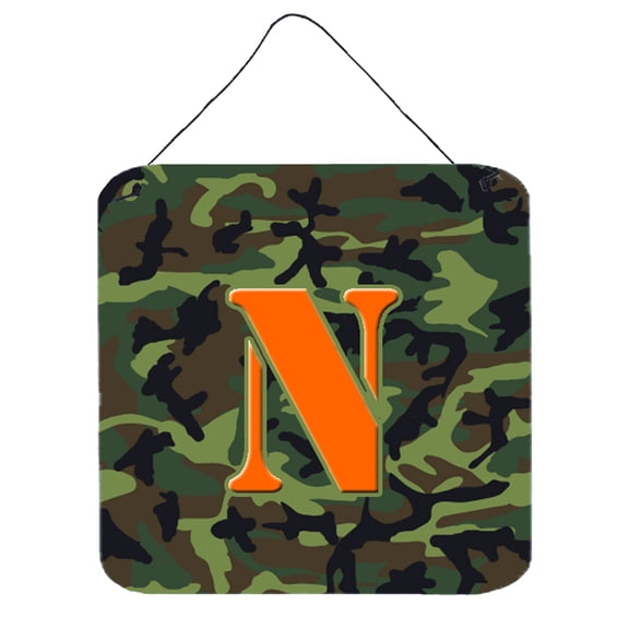 Letter N Monogram - Camo Green Wall or Door Hanging Prints