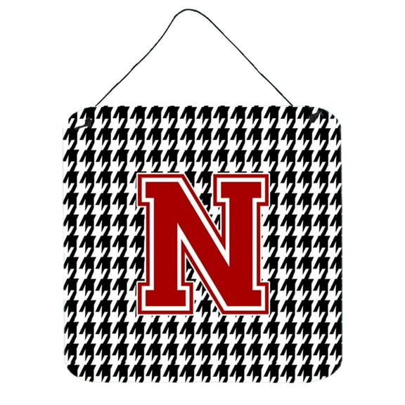 Letter N Monogram - Houndstooth Black Wall or Door Hanging Prints