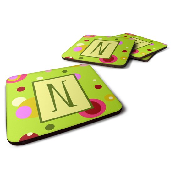 Letter N Monogram - Lime Green Foam Coaster Set of 4