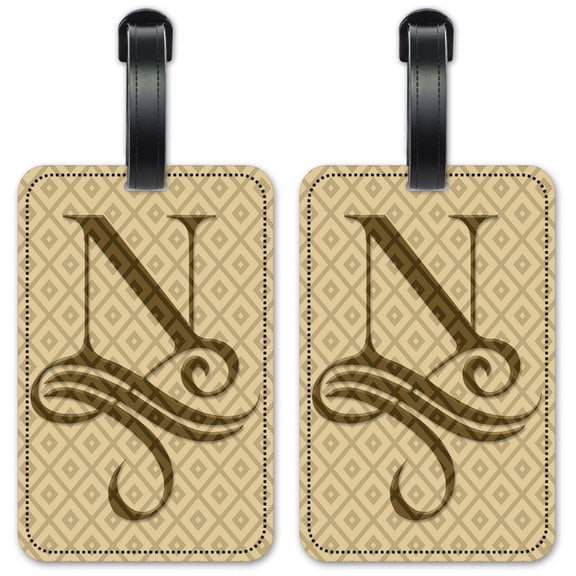 Letter "N" Monogram - Luggage ID Tags / Suitcase Identification Cards - Set of 2
