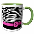thumbnail image 1 of 3drose, Letter N Monogrammed Black and White Zebra Stripes Animal Print with Hot Pink Personalized Initial, 15oz Two-tone Green Mug, 1 of 6