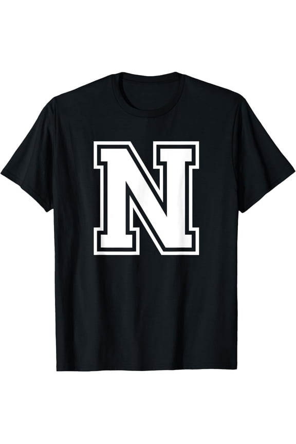 Letter N Name Initial Varsity Alphabet Monogram T-Shirt men and women can wear, black, white, gifts