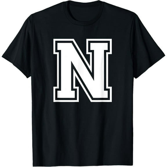 Letter N Name Initial Varsity Alphabet Monogram T-Shirt