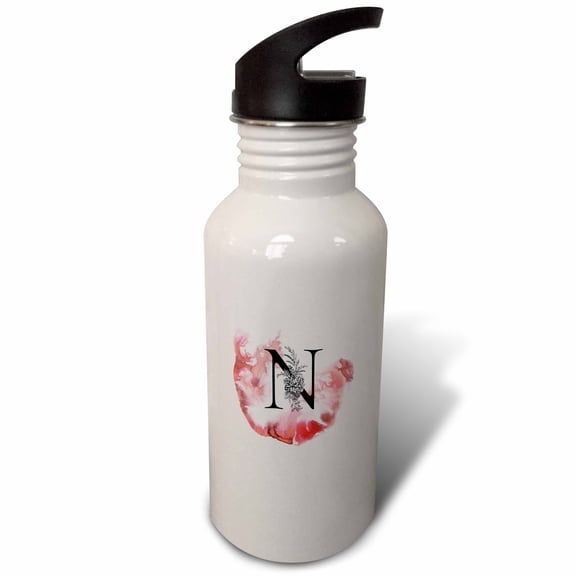 3dRose, Letter N Personal Floral Vintage Floral Monogram-Personalized Initial, Flip Straw 21oz Water Bottle