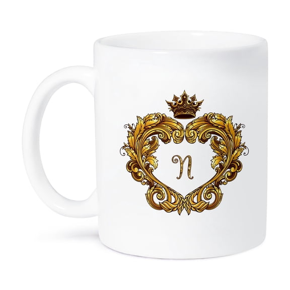 3dRose, Letter N Personal Vintage Gold Royal Monogram Personalized Initial, 11oz Mug