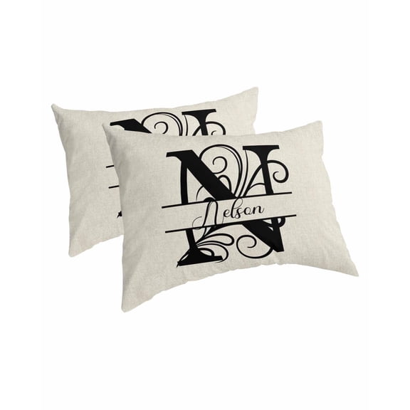 Letter N Pillow Covers Standard Size 2 Pack, Monogram Words Soft Bed Throw Pillowcases Breathable Cooling Long Lumbar Body Pillow Sham Cover for Bed Sofa 20''x26''